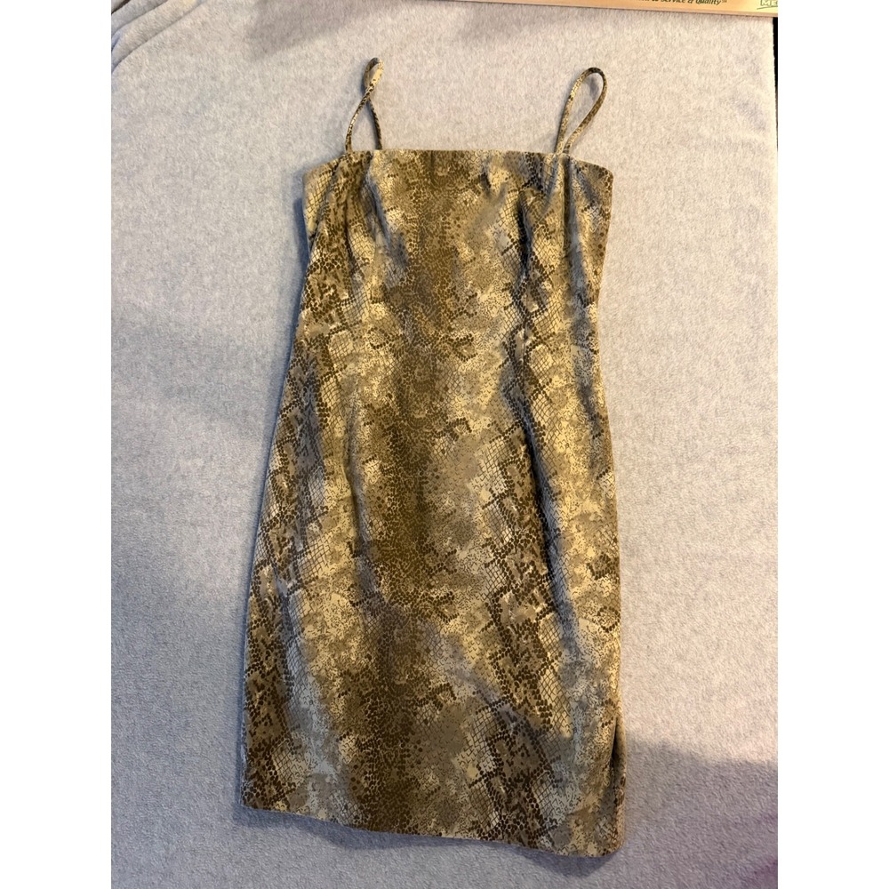 Laundry by Shelli Segal Snakeskin Sheath Dress Womens 8 Brown Mini Zip L1956